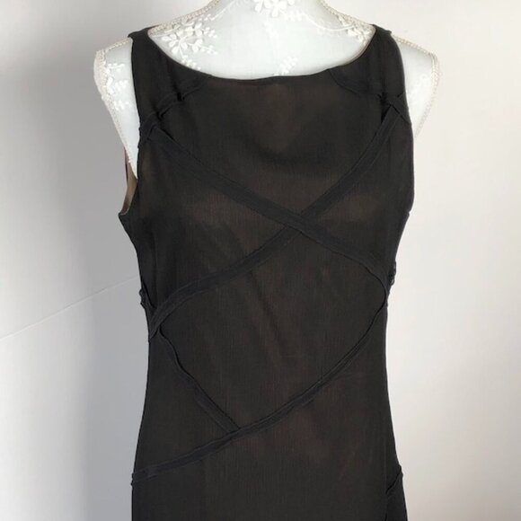 SANDWICH Vintage 90βs Black Silk Reminiscent Art Deco Flapper Sheath Dress EU38 - Picture 10 of 16